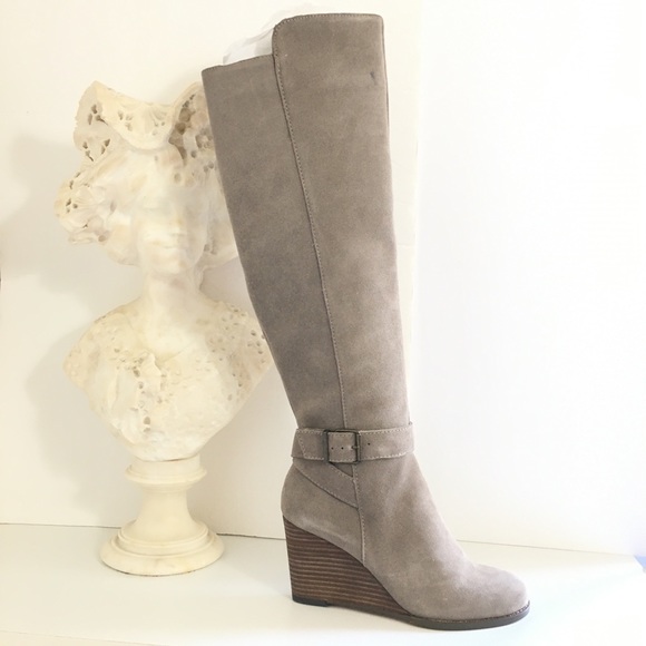 Sole Society Paloma Suede Wedge Boots Mushroom 7.5 - Picture 2 of 8